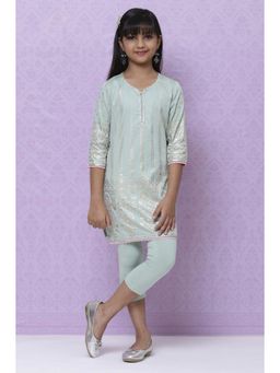 Biba - Sap Green Straight Cotton Tunics And Legging (Set of 2)