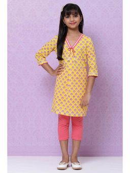 Biba - Yellow Straight Cotton Tunics And Capri (Set of 2)