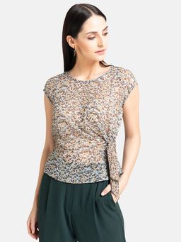 Kazo - Grey Printed Tie-Up Top