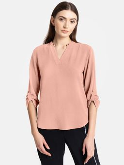 Kazo - Peach V Neck Sleeve Turn Up Top
