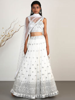 Gopi Vaid - Embellished Chand Lehenga Bustier And Blouse With Dupatta (Set of 3)