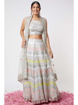 Gopi Vaid - Noor Chevron Lehenga with Cape (Set of 3)