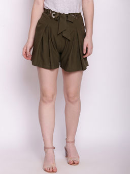 Zink London - Women's Green Solid Shorts