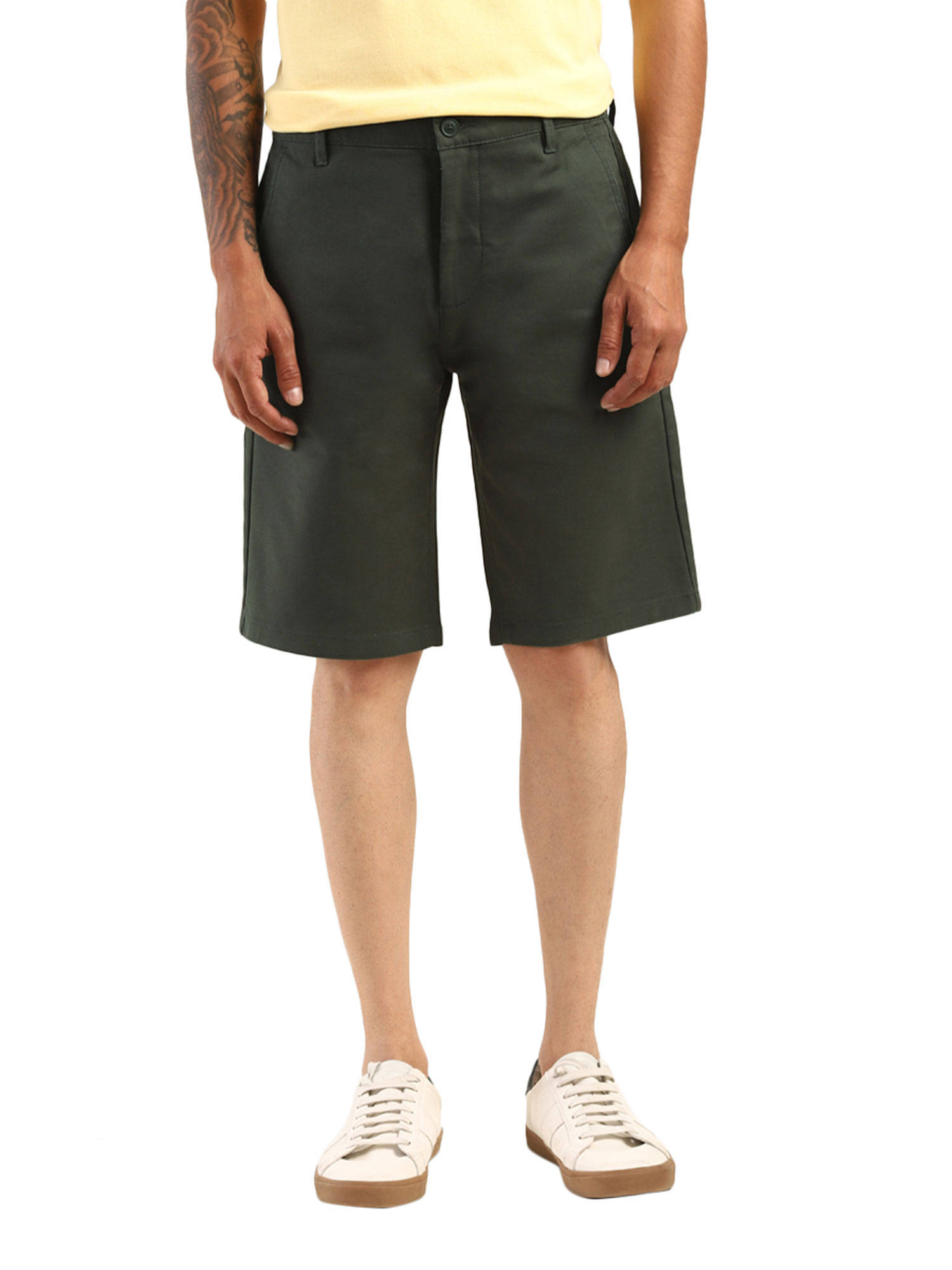 Olive Green Regular Fit Shorts 