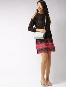 Sera - Brown Floral Knee Length Dress