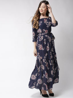 Sera - Navy Blue Floral Maxi Dress