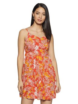 Sera - Womens Coral Floral Printed Mini Dress