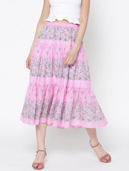 Sera - Pink Floral Midi Skirt