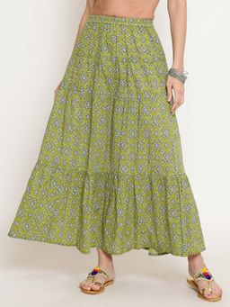 Sera - Green Floral Maxi Skirt