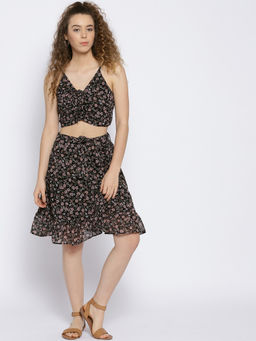 Sera - Black Floral Overlap Ruffle Skirt (Set of 2)