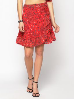 Sera - Red Floral Mini Skirt