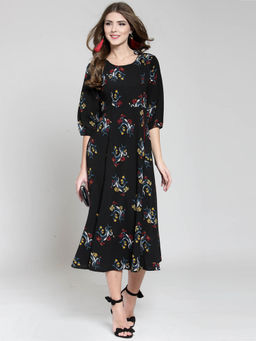 Sera - Black Floral Midi Dress
