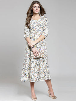 Sera - Off White Floral Midi Dress