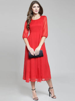 Sera - Red Solid Midi Dress
