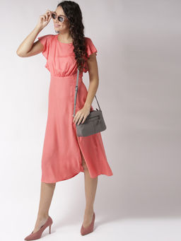 Sera - Coral Solid Midi Dress