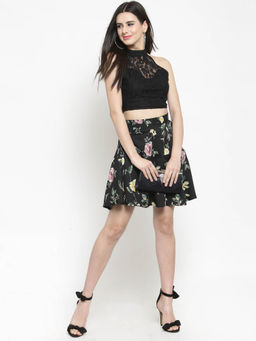Sera - Black Floral Mini Skirt and Top (Set of 2)