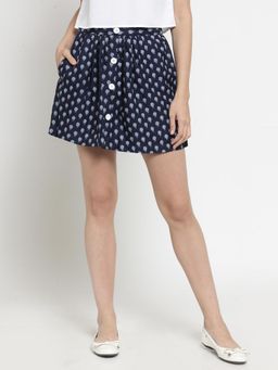 Sera - Navy Blue Floral Mini Skirt