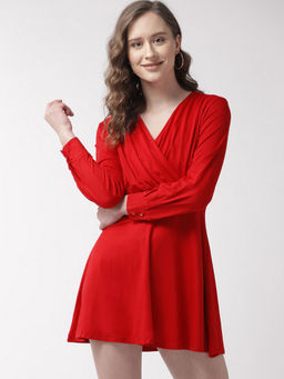 Sera - Red Solid Mini Dress