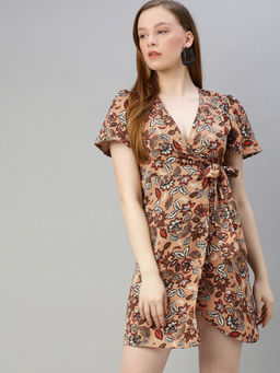 Sera - Beige Floral Mini Dress