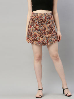 Sera - Beige Floral Mini Skirt