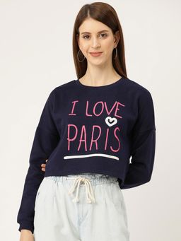 Sera - Navy Blue Printed Sweatshirt