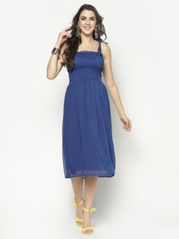 Sera - Blue Solid Midi Dress