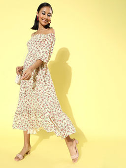 Sera - Off White Floral Midi Dress