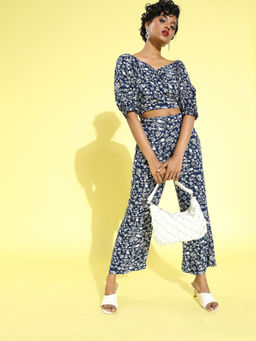 Sera - Navy Blue Printed Co-ord (Set of 2)