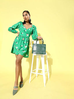 Sera - Green Floral Mini Dress