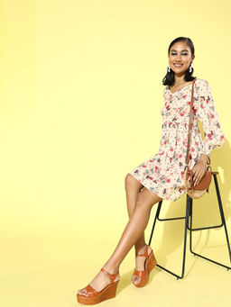 Sera - Off White Floral Mini Dress