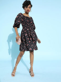Sera - Black Floral Mini Dress