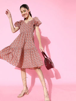 Sera - Pink Floral Knee Length Dress