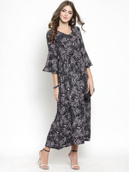 Sera - Black Abstract Midi Dress