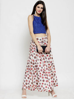 Sera - White Geometric Maxi Skirt