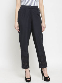 Sera - Navy Blue Solid Palazzos