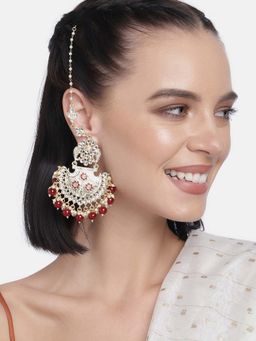 Laida - Gold Plated Kundan Studded Layered Crescent Shaped Chandbalis With Earchain(Set of 2 )