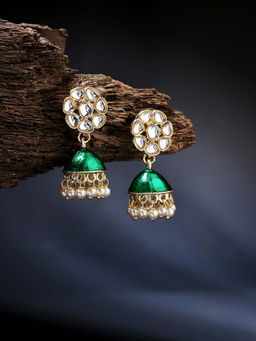 Laida - Green Gold-Toned Dome Shaped Jhumkas