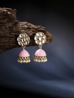 Laida - Pink Gold-Toned Dome Shaped Jhumkas