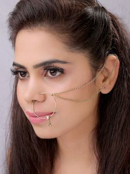 Laida - Mehendi- Plated Kundan Nosepin With Chain