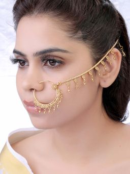Laida - Gold-Plated Kundan Nosepin With A Hanging Chain
