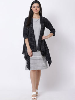 Biba - Grey Solid A-Line Kurta With Shrug (Set of 2)