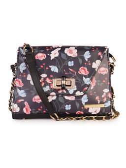Lapis O Lupo - Women Flower Sling Bag (LLSL0077BK Black)