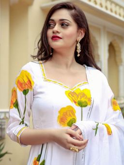 Lavanya The Label - White Silk Anarkali (Set of 3)
