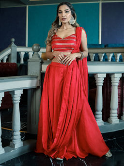 Lavanya The Label - Red Lehenga Skirt With Blouse (Set of 4)