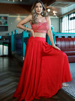 Lavanya The Label - Red Blouse And Palazzo Set (Set of 2)