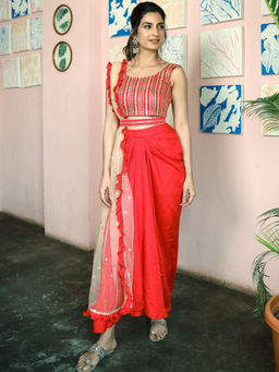 Lavanya The Label - Geetanjali Red Three Piece Set (Set of 4)