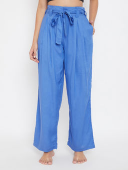 Clovia - Chic Basic Wide Leg Pants in Blue - Rayon