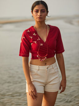 Okhai - Red Embroidered Crop Top