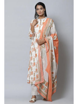 Biba - Off White Cotton Unstitched Dress Material Suit (Set of 3)