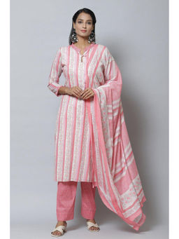 Biba - Pink Cotton Unstitched Dress Material Suit (Set of 3)